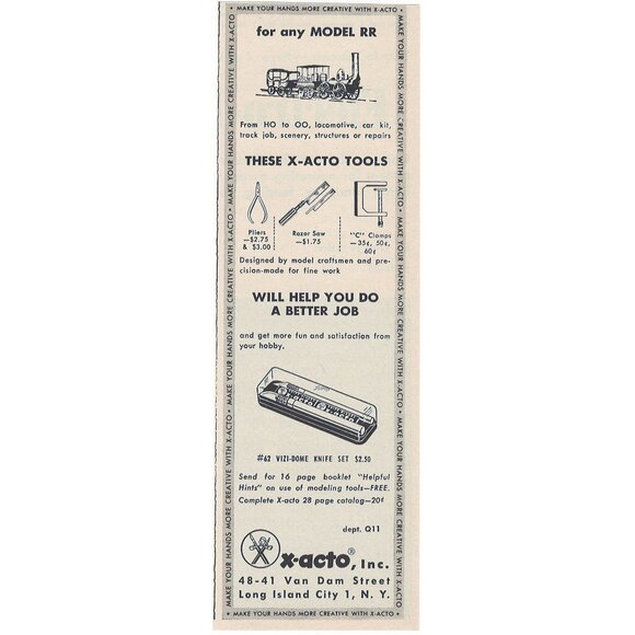 X-Acto Model RR Tools Vintage Print Ad Original 1954 Long Island New York u - Picture 1 of 1